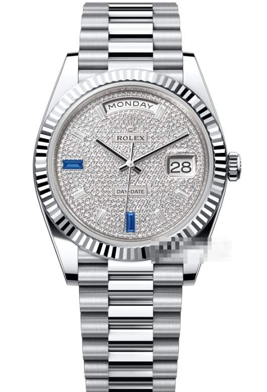 ロレックスコピー時計Day-Date m228236-0009、氷のようなブルーとダイヤモンドが奏でる、洗練の光彩